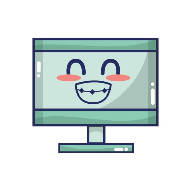 Kawaii şirin ihale bilgisayar teknoloji vektör çizim