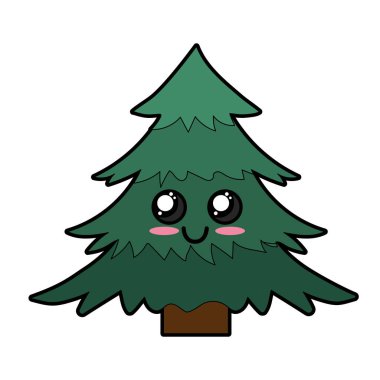Kawaii şirin mutlu çam ağacı vektör çizim