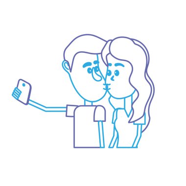 vektör çizim satırı çift öpüşme ve alma selfie ile smartphone