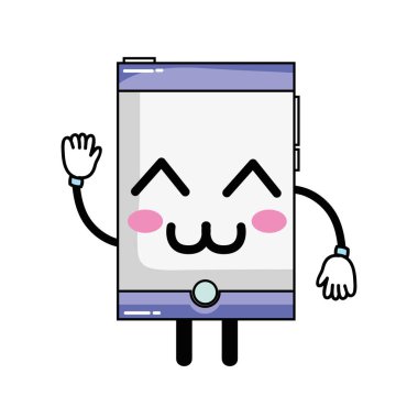 Kawaii şirin mutlu smartphone teknoloji vektör çizim
