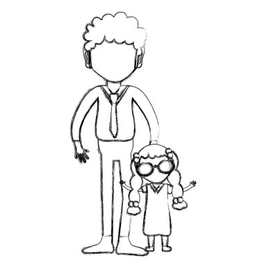 Baba ve kızı beyaz arka plan, vektör çizim üzerinde