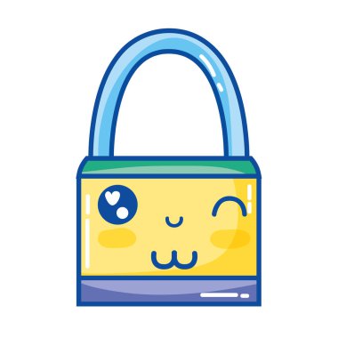 Kawaii şirin komik asma kilit güvenlik vektör çizim