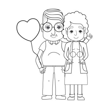 coupe yaşlılar gözlük ve saç modeli vektör çizim ile satır