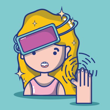 sanal gerçeklik vektör çizim için 3d gözlük teknolojisi ile kız