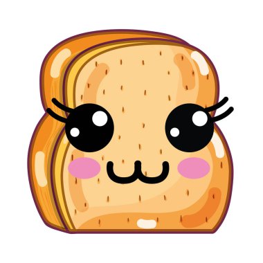 Kawaii şirin mutlu doğranmış ekmek, vektör çizim tasarım