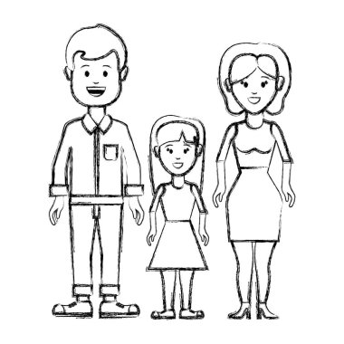 siluet çift ile onların kızı simge vektör çizim tasarım