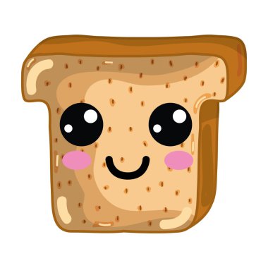 Kawaii şirin mutlu doğranmış ekmek, vektör çizim tasarım