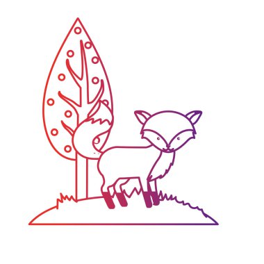 ağaç vektör çizim yanındaki satır şirin fox vahşi hayvan