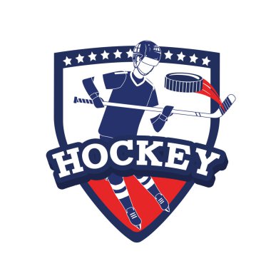 amblem hokey oyuncusu ve profesyonel ekipman vektör çizim ile