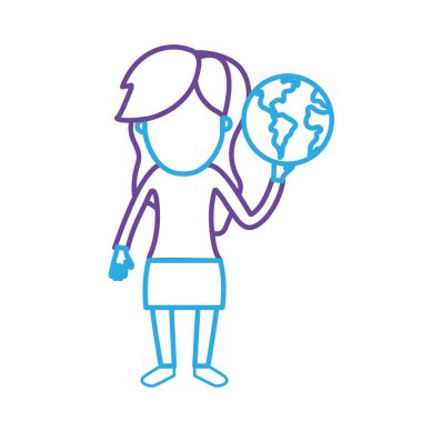 küresel dünya gezegen el vektör çizim içinde satır kadınla