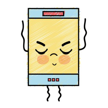 Kawaii şirin kızgın smartphone teknoloji vektör çizim