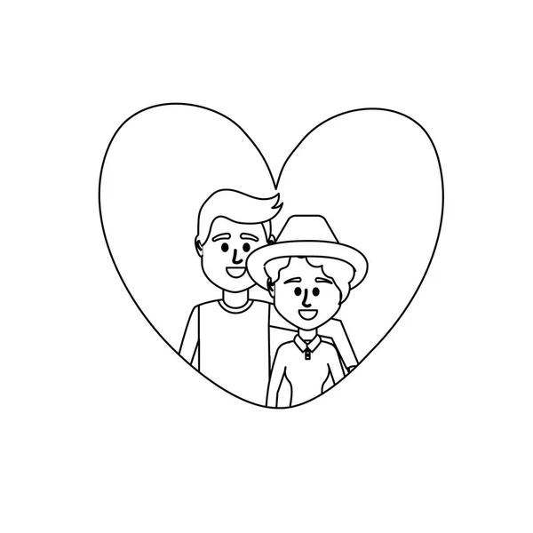 Line Couple Together Heart Design Vector Illustration — Stock Vector