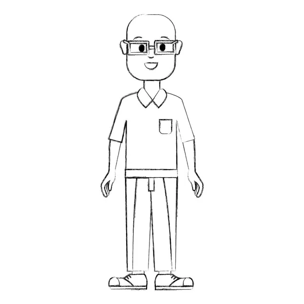 Contour Happy Man Glasses Shirt Pants Vector Illustration — Stock Vector