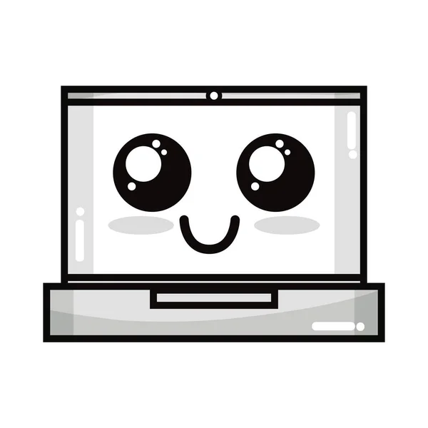 Línea Kawaii Tierno Tierno Portátil Tecnología Vector Ilustración — Archivo Imágenes Vectoriales