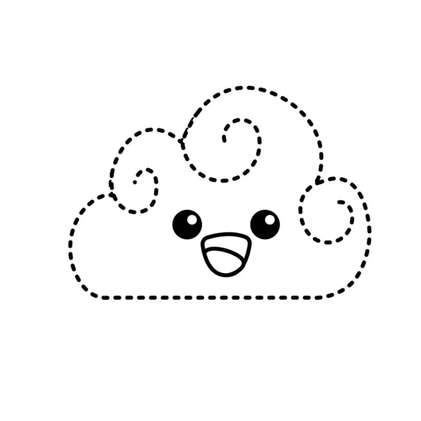 Forme Pointillée Kawaii Mignon Nuages Heureux Illustration Vectorielle Météo — Image vectorielle