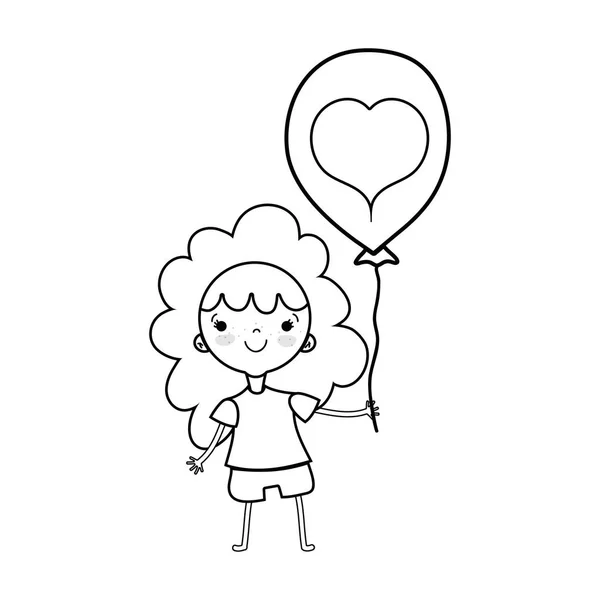 Linia Piękna Dziewczyna Projektowania Balon Ręka Wektor Ilustracji — Wektor stockowy