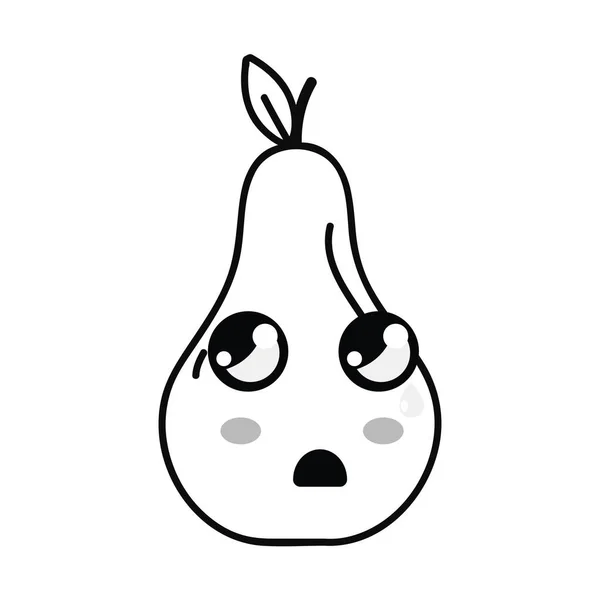 Line Kawaii Cute Surprised Pear Fruit Vector Illustration — Stock Vector