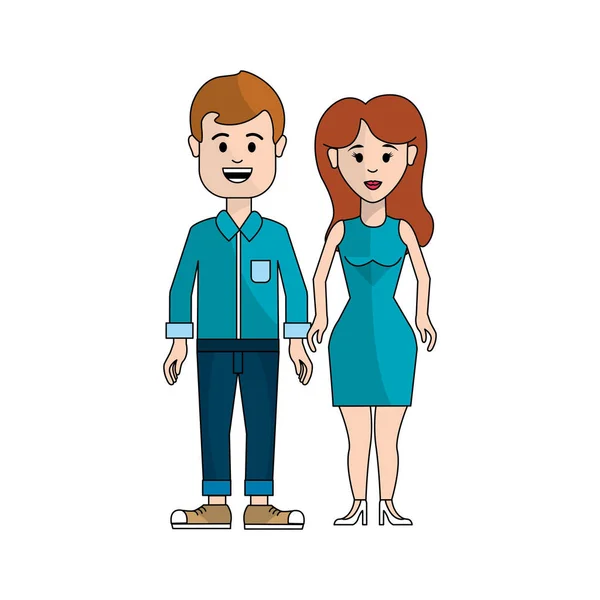 Pareja Hombre Mujer Con Pelo Largo Vector Ilustración — Archivo Imágenes Vectoriales