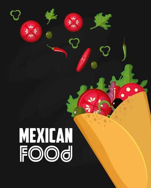 Burrito Comida Mexicana Lanche Menu Tema Ilustração Vetorial — Vetor de Stock