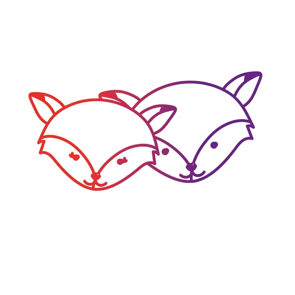 Lijn Schattig Fox Hoofd Dierlijke Paar Samen Vectorillustratie — Stockvector