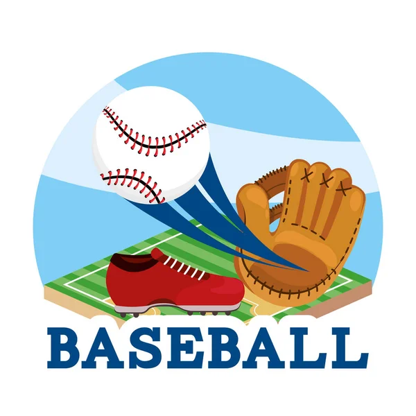 Baseball Sport Mit Ball Und Handschuhausrüstung Vektor Illustration — Stockvektor