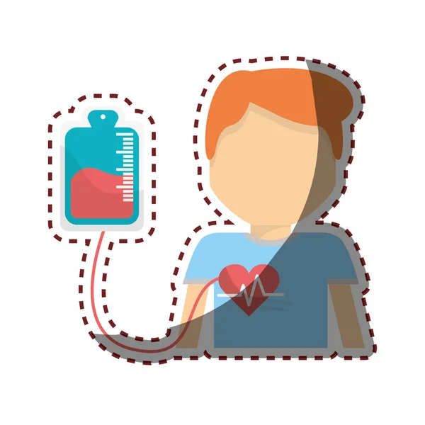 Hombre Donando Sangre Icono Transfusión Diseño Ilustración Vectorial — Vector de stock