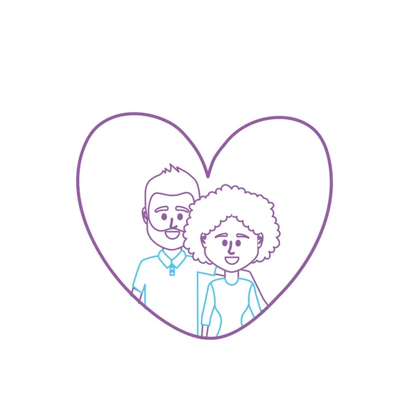 Línea Par Juntos Dentro Del Corazón Diseño Vector Ilustración — Vector de stock