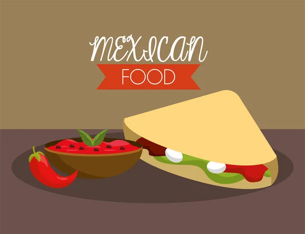 Tacos Mexicains Avec Illustration Vectorielle Sauce Chili Épicée — Image vectorielle