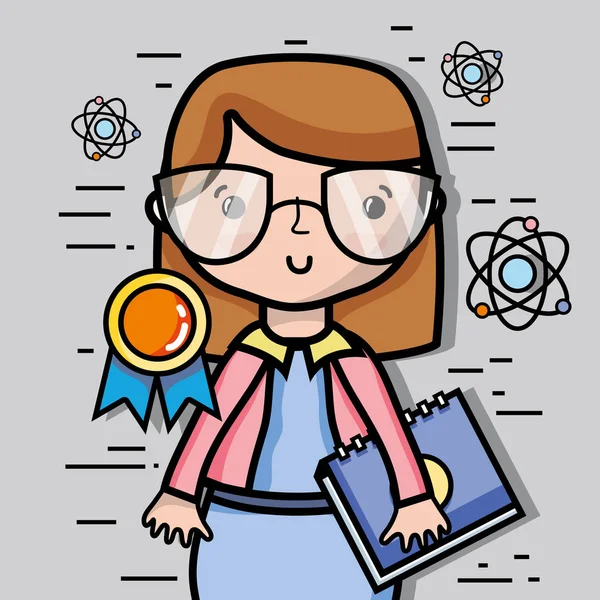 Žena Učitel Školní Nástroje Vzdělávání Vektorové Ilustrace — Stockový vektor