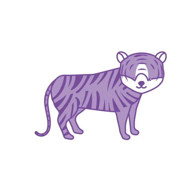 Contour Mignon Tigre Animal Sauvage Icône Vectoriel Illustration — Image vectorielle