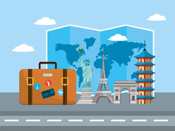Travel Briefcase International Place Destination Vector Illustration — Stock Vector