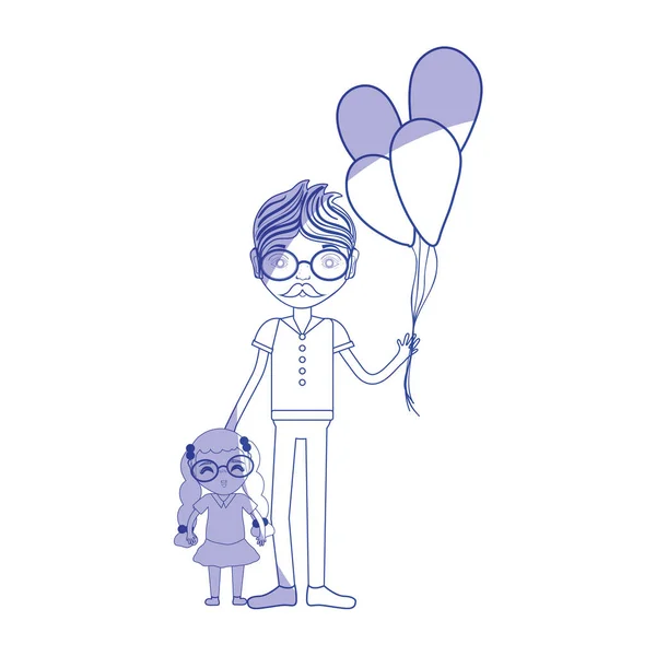 Silhouette Père Avec Fille Ballons Illustration Vectorielle — Image vectorielle