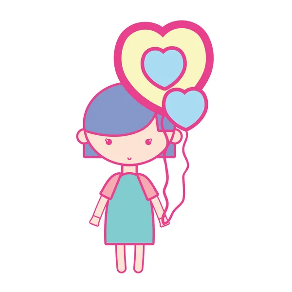 Chica Belleza Con Globos Corazón Diseño Peinado Vector Ilustración — Archivo Imágenes Vectoriales