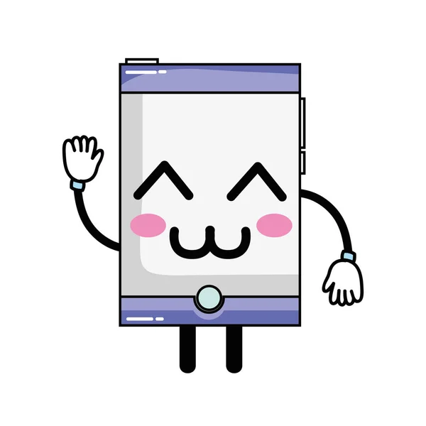 Kawaii Cute Happy Smartphone Technology Vector Illustration — Stock Vector