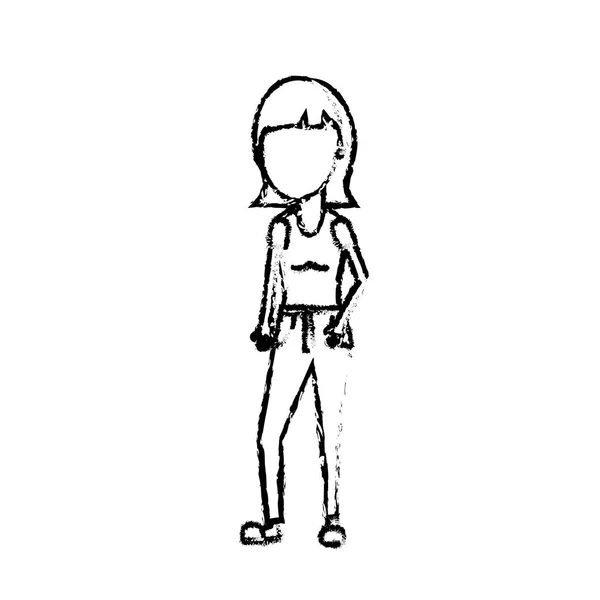 Figura Mujer Con Peinado Blusa Vector Jean Ilustración — Vector de stock