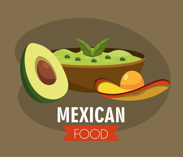 Salsa Aguacate Mexicano Con Ilustración Vector Sombrero Tradicional — Vector de stock