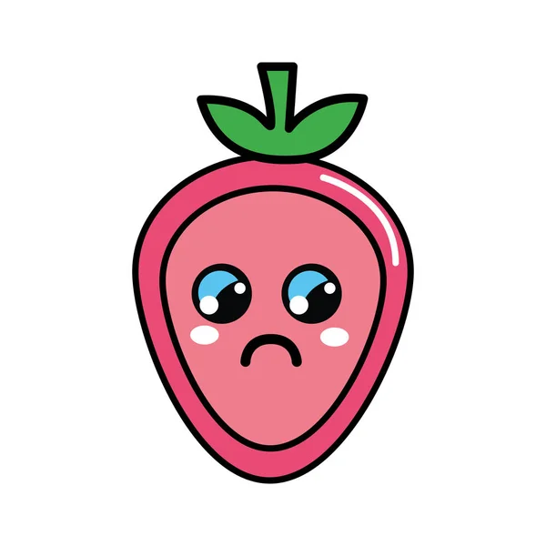 Kawaii Mooie Triest Aardbei Icon Vectorillustratie — Stockvector