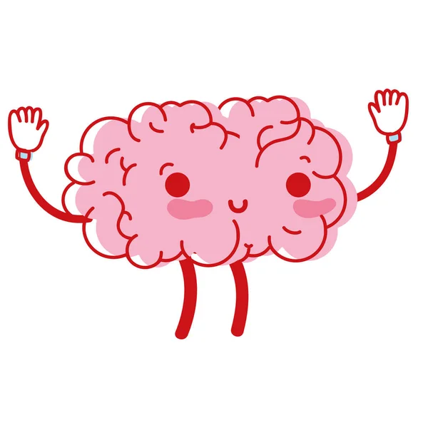 Kawaii Lindo Cerebro Feliz Con Brazos Piernas Vector Ilustración — Vector de stock