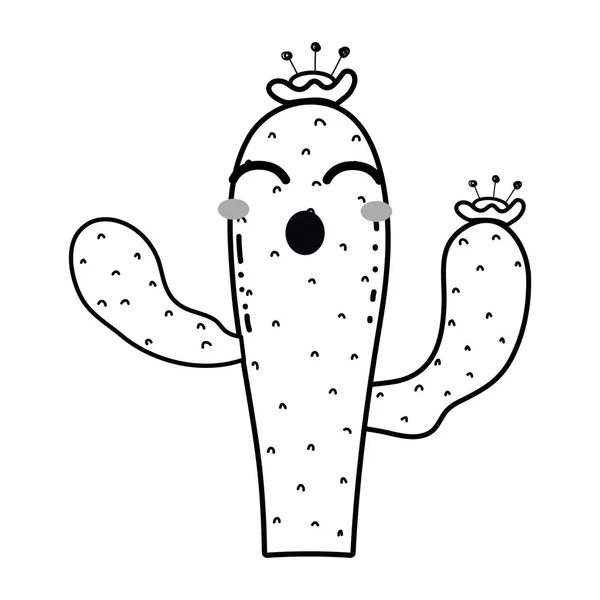 Garis Kawaii Bagus Dan Lucu Cactus Tanaman Vektor Ilustrasi - Stok Vektor