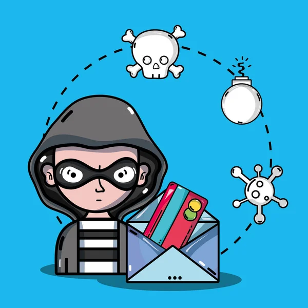 Personne Hacker Virus Programmeur Dans Illustration Vectorielle Système — Image vectorielle