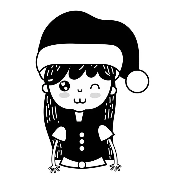 Contour Beauté Fille Célébrer Joyeux Noël Vecteur Illustration — Image vectorielle