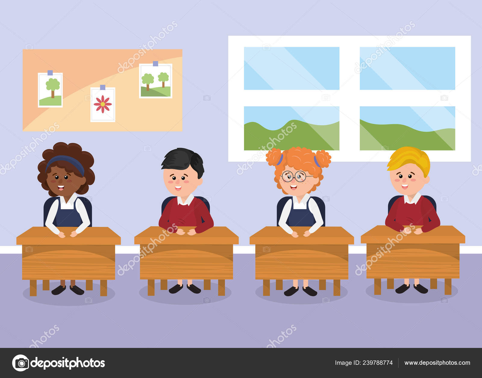 Student Children School Desk Classroom Vector Illustration Stock