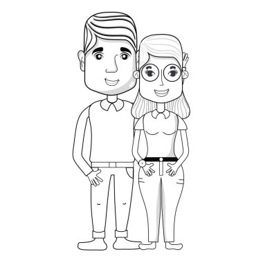 saç modeli ve rahat kıyafetler, vektör çizim ile güzel çift hat