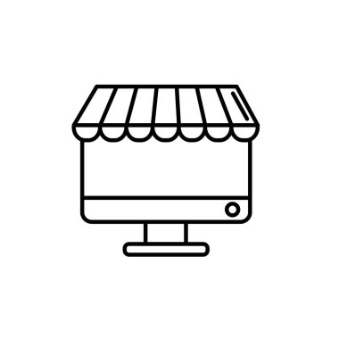 çizgi teknoloji bilgisayar satın almak ve satmak ürünler online vektör çizim