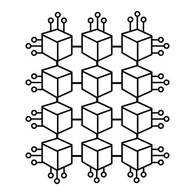küp communicatig bitcoin hareketler, vektör çizim devreler ağı ile