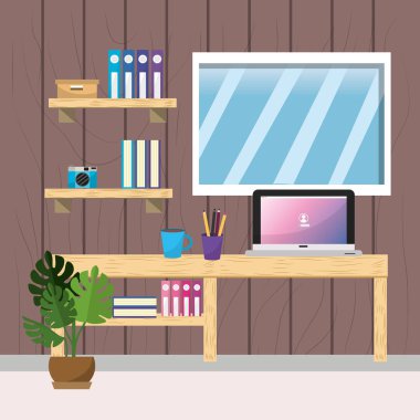 İşyeri Ofis ve malzemeleri tema vektör çizim odası