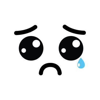 Kawaii şirin ağlayan yüz simgesi, vektör çizim