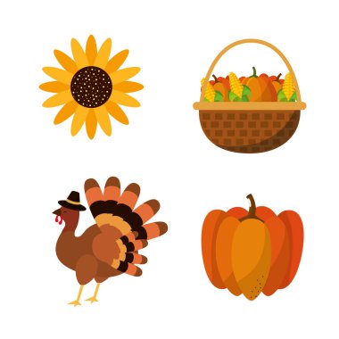 Şükran günün kutlu olsun sonbahar ve sezon tema vektör çizim Icon set