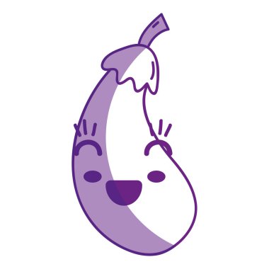 siluet kawaii şirin mutlu patlıcan sebze, vektör çizim