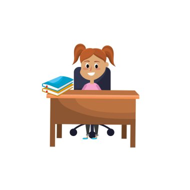 ahşap Resepsiyon vektör çizim içinde oturan kız öğrenci